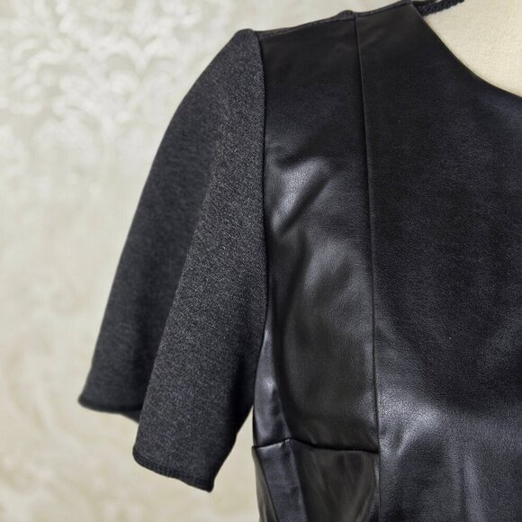 Zara Basic Sz Med Black Faux Leather Front Dress Gray Jersey Short Sleeves NWT - Picture 2 of 13